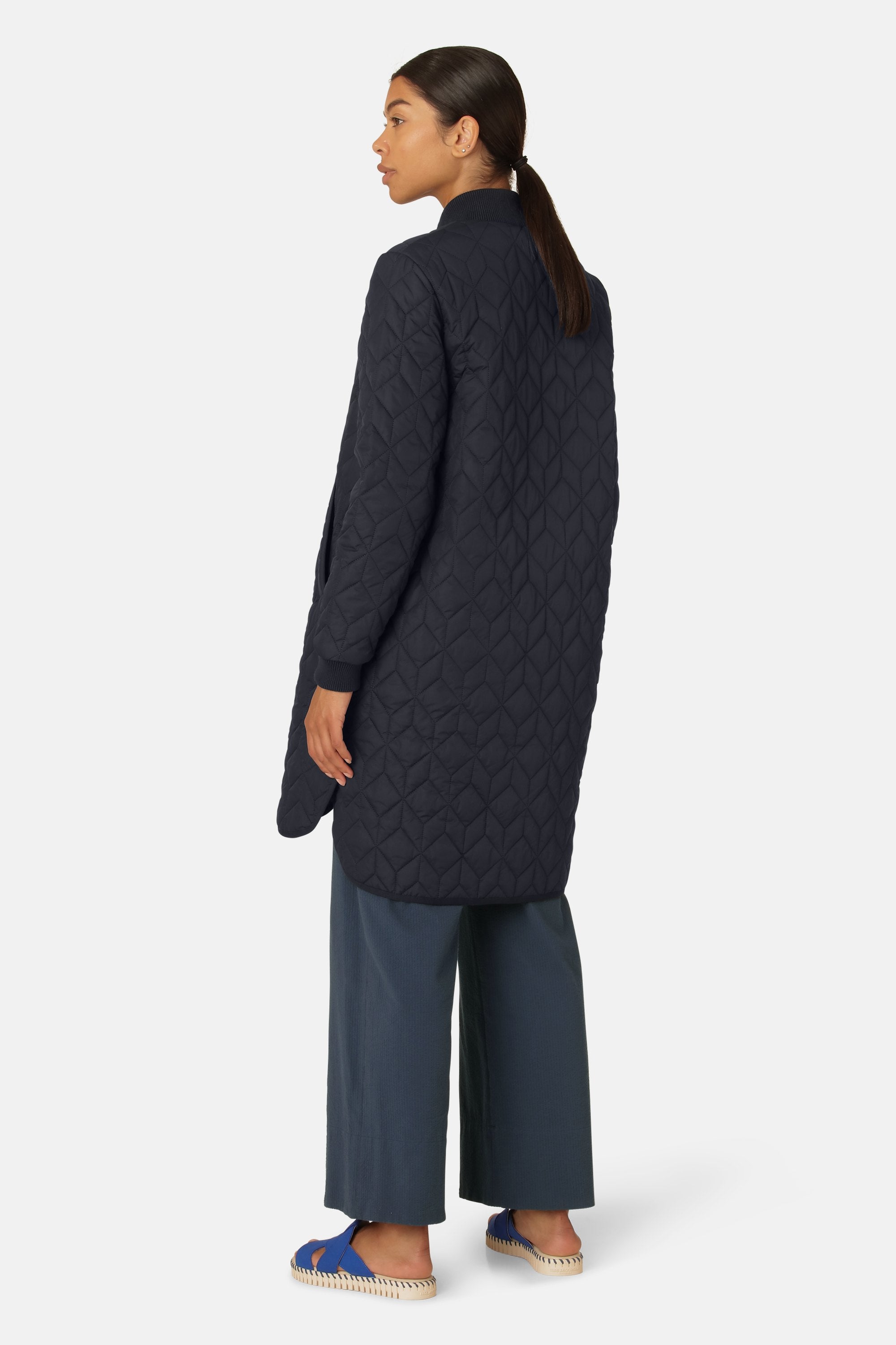 Lång Quiltad Jacka - Dark Indigo